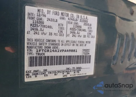 1997 Ford Ranger Xl/Xlt z USA, uszkodzony, nr VIN 1FTCR14A1VPA49881